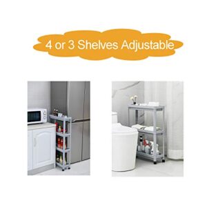 Jinby Slim Laundry Cart 4 Tier Mobile Shelving Unit Slide Out Storage Shelves for Kitchen Bathroom Laundry Narrow Places(Grey)