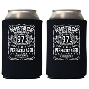 veracco vintage established 1973 perfectly aged can coolie holder 50th birthday gift fifty and fabulous party favors decorations (12, black)