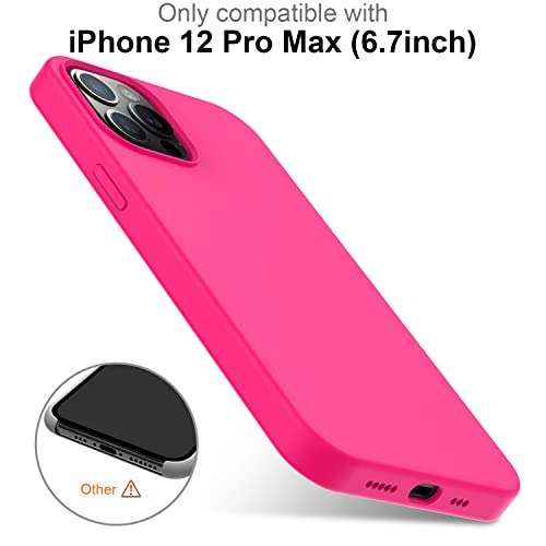 DEENAKIN iPhone 12 Pro Max Case with Screen Protector,Soft Flexible Silicone Gel Rubber Bumper Cover,Slim Fit Shockproof Protective Phone Case for iPhone 12 Pro Max 6.7" Hot Pink
