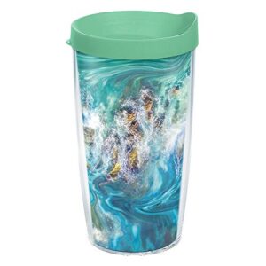 tervis made in usa double walled teal splash insulated tumbler cup keeps drinks cold & hot, 16oz, clear