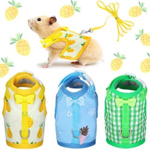 3 pieces guinea pig harness with leash small pet harness fruit plaid pattern adjustable padded walking vest for pet hamster ferret and squirrel small animals (pineapple, blue, green plaid, small)