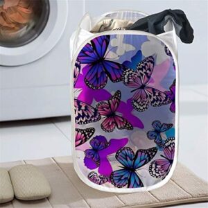 howilath purple butterfly collapsible fabric laundry hamper, foldable clothes bag, folding washing bin - l