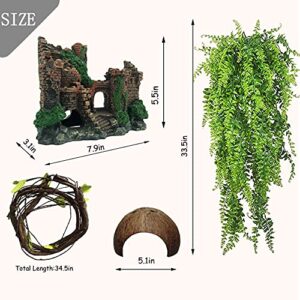 Tfwadmx Resin Classical Castle Reptile Habitat Decorations Lizard Hideouts Cave Coconut Shell Hut Ornament Terrarium Accessories for Chameleon,Gecko,Lizard,Snake and Hermit Crabs