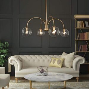Chandeliers for Dining Rooms, 33’’ Modern Gold Chandelier, Large Globe Pendant Light Fixtures with Globe Seeded Glass Shade for Living Room, Bedroom & Kitchen, Dark Golden Finish