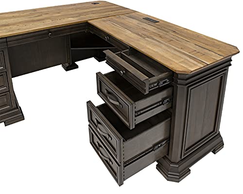 Martin Furniture IMSA684R-KIT Executve L-Desk & Return with Solid Wood Plank Tops, Fully Assembled, Brown