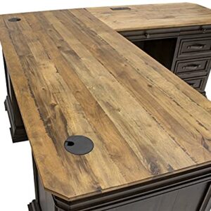 Martin Furniture IMSA684R-KIT Executve L-Desk & Return with Solid Wood Plank Tops, Fully Assembled, Brown