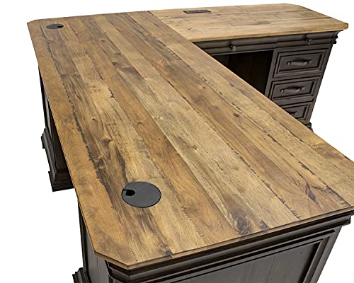 Martin Furniture IMSA684R-KIT Executve L-Desk & Return with Solid Wood Plank Tops, Fully Assembled, Brown