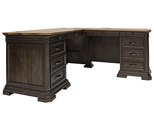 Martin Furniture IMSA684R-KIT Executve L-Desk & Return with Solid Wood Plank Tops, Fully Assembled, Brown