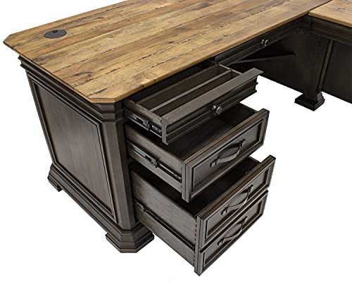 Martin Furniture IMSA684R-KIT Executve L-Desk & Return with Solid Wood Plank Tops, Fully Assembled, Brown