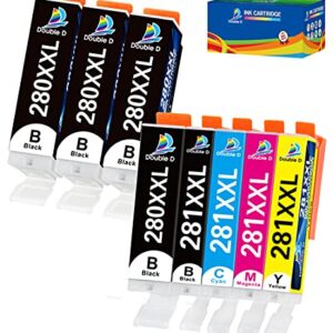 DOUBLE D 280 281 Ink Cartridges Compatible Replacement for Canon Ink 280 and 281 Cartridges PGI-280XXL CLI-281XXL for Canon PIXMA TS9120 TR7520 TR8520 TS8120 TS8220 TS8320 TS6100 (8 Pack)