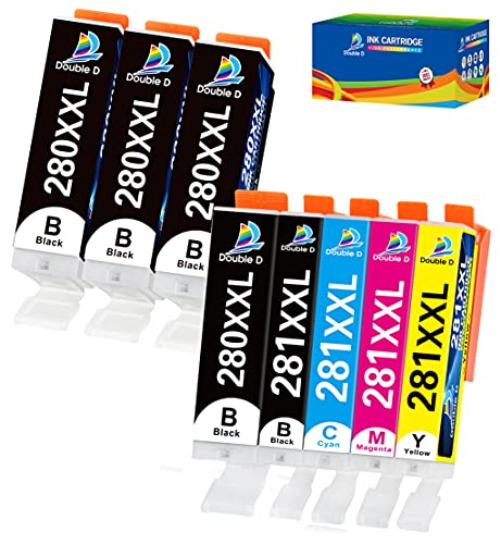 DOUBLE D 280 281 Ink Cartridges Compatible Replacement for Canon Ink 280 and 281 Cartridges PGI-280XXL CLI-281XXL for Canon PIXMA TS9120 TR7520 TR8520 TS8120 TS8220 TS8320 TS6100 (8 Pack)