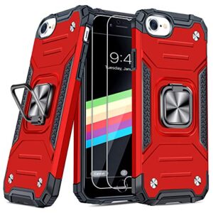 jame case for iphone se 2022/2020/8/7 case with screen protectors 2pcs, military-grade drop protection, shockproof protective phone cases, with car mount ring kickstand case for iphone se 2020/8/7 red