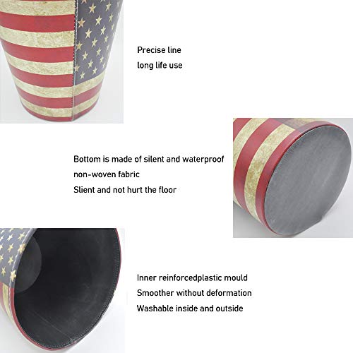 Wastebasket British Style Trash Bin Union Jack World Map Pattern PU Leather Waterproof Decorative Trash Can Garbage Can 10L (US Flag)