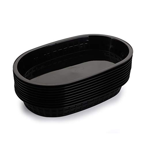 Cedilis 40 Pack Fast Food Baskets, 10.5 x 7 Inch Black Plastic Baskets, Food Service Tray for Hot Dogs, Burgers, Sandwiches, Fries, Barbecues, Picnics, Parties