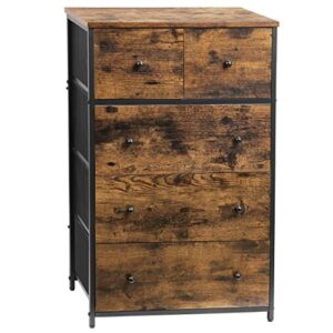 CASATOCA Tall Dresser, Rustic Storage Cabinet with 5 Fabric Drawers, Organizer Unit for Bedroom, Entryway and Closets, Sturdy Steel Frame, Wooden Front and Top, Rustic Brown and Black