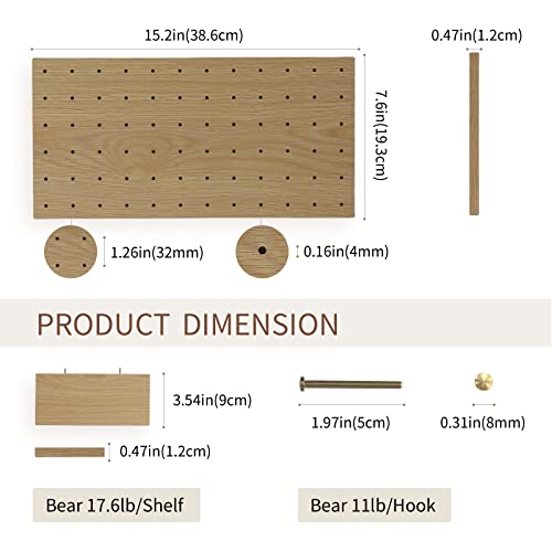 XAOHOME Wooden Pegboard, Sturdy Peg Board for Walls Modular Grid Organizer, DIY Storage and Display Panels with Shelves and Brass Hooks(Yellow)