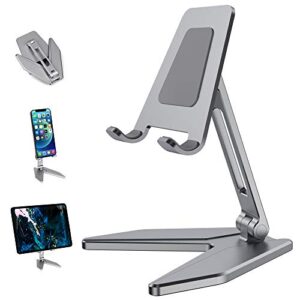 arae adjustable cell phone stand, aluminum desk cellphone stand holder cradle dock with anti-slip base and charging port compatible with all smartphone (gray)