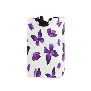 qilmy watercolor purple butterfly laundry hamper large waterproof with handle laundry baskets foldable lightweight durable store basket for bathroom bedroom