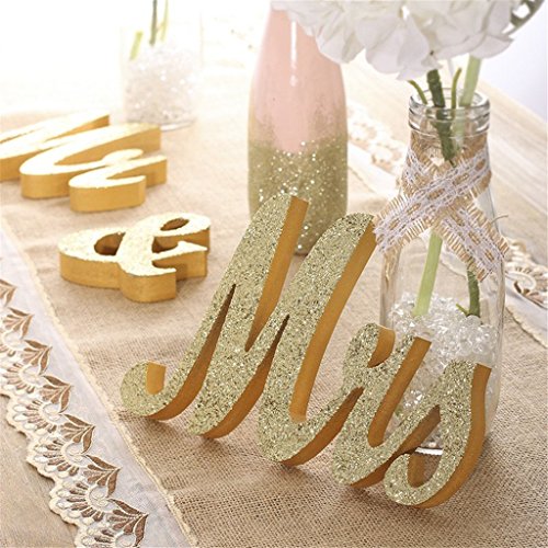 Mr and Mrs Signs Wedding Table Decorations, Wooden Freestanding Letters for Photo Props, Rustic Wedding Decoration, Anniversary Wedding Shower Gift (Golden)