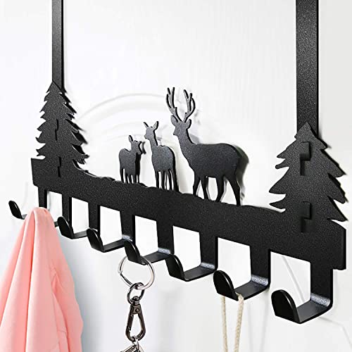 BeiLeiNiceHK Coat Hooks Wall Mounted Metal Towel Hook Rack Animal Deer Hanger for Bathrooms Door Decorative Hook Key Hooks Organizer for Coat, Hat, Clothes, Keys,Pet Leash,Umbrella, 8-Hooks, Black