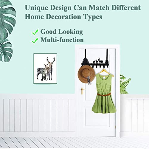 BeiLeiNiceHK Coat Hooks Wall Mounted Metal Towel Hook Rack Animal Deer Hanger for Bathrooms Door Decorative Hook Key Hooks Organizer for Coat, Hat, Clothes, Keys,Pet Leash,Umbrella, 8-Hooks, Black