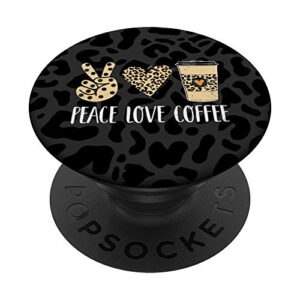 cute black peace love coffee symbol heart leopard cheetah popsockets popgrip: swappable grip for phones & tablets