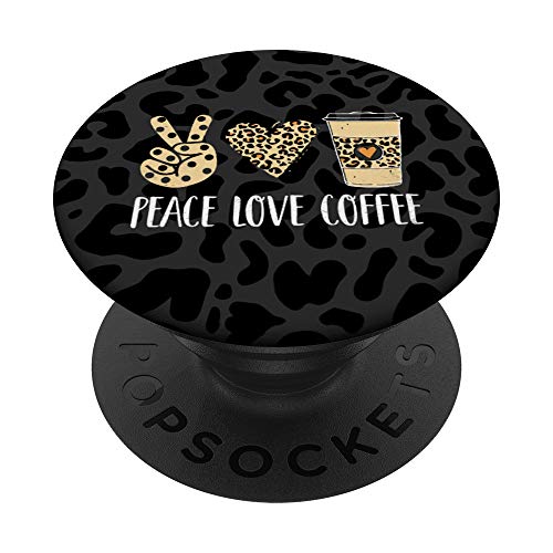 Cute Black Peace Love Coffee Symbol Heart Leopard Cheetah PopSockets PopGrip: Swappable Grip for Phones & Tablets