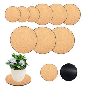 9 pcs 3 sizes cork plant mat round cork plant coasters-4/6/8 inch diy cork pad plant plate pad for gardening, indoor and outdoor pots, diy craft supplies