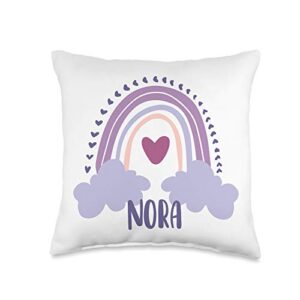 cute rainbow name designs nora personalized custom name rainbow cute colorful throw pillow, 16x16, multicolor