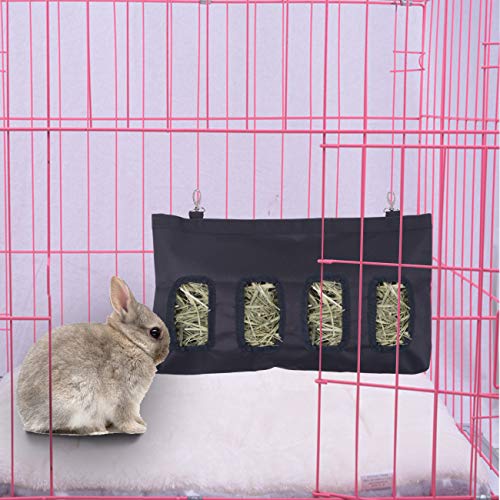 TSLIVE Rabbit Hay Feeder Bag, Guinea Pig Hay Feeder Storage, Rabbit Hay Bag, Guinea Pig Hay Feeder,18in X11 in Small Animal Feeder Bag,600D Oxford Cloth Fabric (Black)