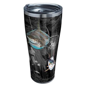 tervis triple walled guy harvey insulated tumbler cup keeps drinks cold & hot, 30oz - stainless steel, shark pirate