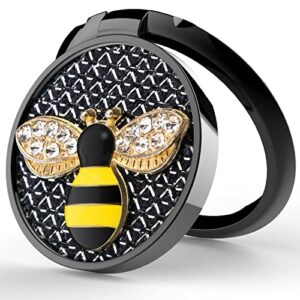 yinhexi phone ring holder finger kickstand, cell phone ring holder finger grip 360 degree rotation, with crystal stone enamel bee (black)