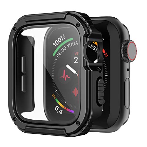 Recoppa Rugged Apple Watch Case 42mm Series 3/2/1 with Screen Protector, Durable Military Grade Quattro Pro Series Drop-Proof Protective Cover Full Coverage Shock-Proof Bumper for Men iWatch(Black)