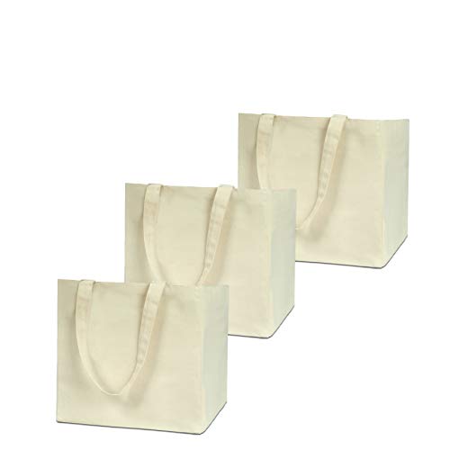 Reusable Grocery Bags XL 3 Pack Heavy Duty Double Bottom Organic Canvas Tote Bags Shopping Bags