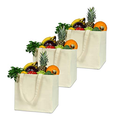 Reusable Grocery Bags XL 3 Pack Heavy Duty Double Bottom Organic Canvas Tote Bags Shopping Bags