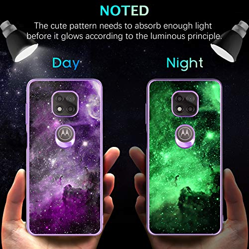 BENTOBEN Compatible with Moto G Power 2021 Case, Slim Fit Glow in The Dark Soft Flexible Bumper Protective Anti Scratch Non-Slip Cute Cover for Motorola Moto G Power (2021) 6.6 Inch, Purple Nebula