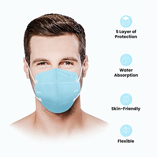 Dolce Calma KN95 Face Mask, 50 Pack Individually Wrapped, 5-Ply Breathable and Comfortable Multicolor Masks for Men and Women, Adjustable Nose Clip & Flexible Earloop KN95 Mask