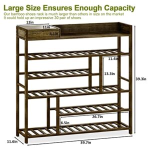 Bamworld Shoe Rack for Entryway, Bamboo Shoe Organizer with Small Storage Box (Dark Brown)