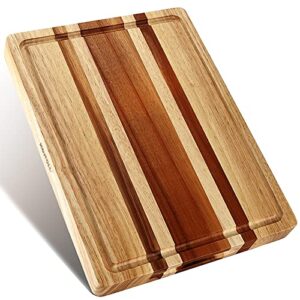konoll large acacia oak wood cutting board for kitchen multipurpose chopping board with juice groove & built-in well for meat, cracker, vegetables and cheese, 15 x 12 x 1.5 inch