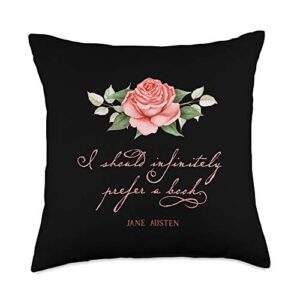 janeite bookworm jane austen gifts infinitely prefer a book: funny austenite jane austen read throw pillow, 18x18, multicolor