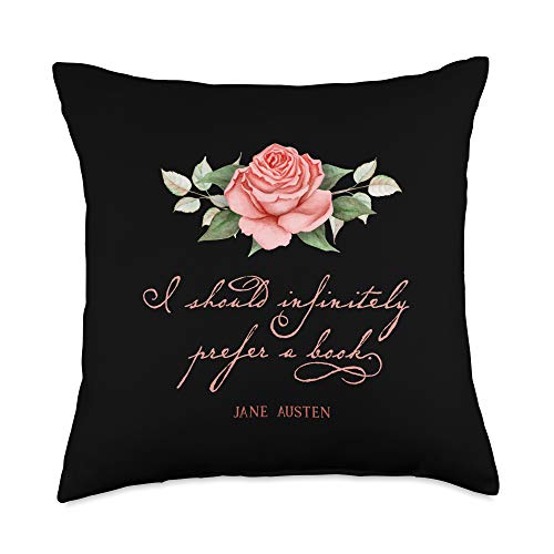 Janeite Bookworm Jane Austen Gifts Infinitely Prefer a Book: Funny Austenite Jane Austen Read Throw Pillow, 18x18, Multicolor