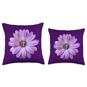 Daisy Flower Initial Letter Monogram Design Gift Initial T Letter Purple Floral Design Flower-Daisy Throw Pillow, 16x16, Multicolor
