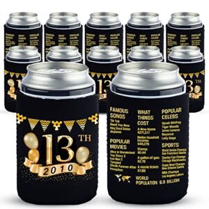 yangmics 13th birthday can cooler sleeves pack of 12-13th anniversary decorations- 2010 sign - 13th birthday party supplies - black and gold the thirteenth birthday cup coolers
