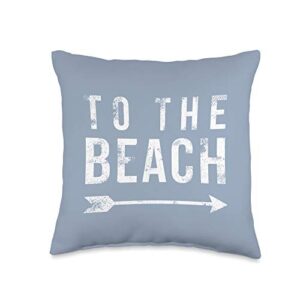 vine mercantile to the beach-cute summer quote-vintage chambray blue throw pillow, 16x16, multicolor