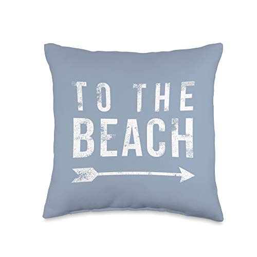 Vine Mercantile To The Beach-Cute Summer Quote-Vintage Chambray Blue Throw Pillow, 16x16, Multicolor