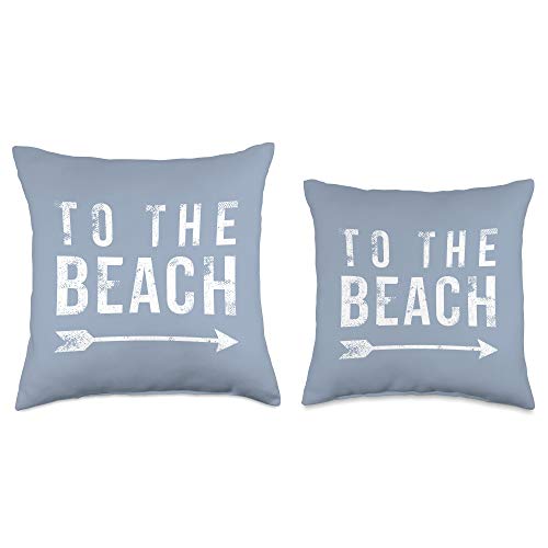 Vine Mercantile To The Beach-Cute Summer Quote-Vintage Chambray Blue Throw Pillow, 16x16, Multicolor