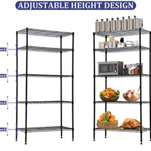 5 Tier Storage Shelves, 1250 Lbs Capacity Heavy Duty Wire Shelving Unit, NSF Metal Shelf, Adjustable Storage Rack for Garage Pantry Kitchen Office Laundry- 14" D X 36" L X72 H, Black
