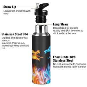 Qilmy 3D Printing Dragon Water Bottle Vacuum Insulated Stainless Steel Water Bottles with Straw Lid Leakproof Wide Mouth Water Flask for Fitness Outdoor Sports, 22 oz…