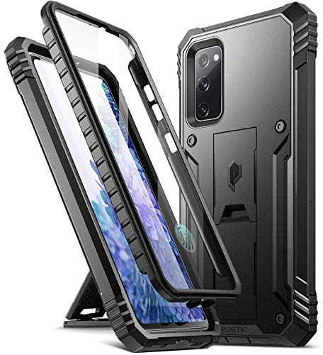 Poetic Revolution Series Designed for Samsung Galaxy S20 FE 5G Case (2020 Release), Full-Body Rugged Dual-Layer Shockproof Protective Cover with Kickstand and Built-in-Screen Protector, Black