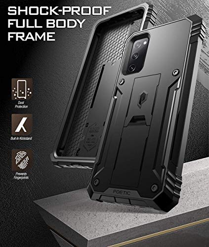 Poetic Revolution Series Designed for Samsung Galaxy S20 FE 5G Case (2020 Release), Full-Body Rugged Dual-Layer Shockproof Protective Cover with Kickstand and Built-in-Screen Protector, Black